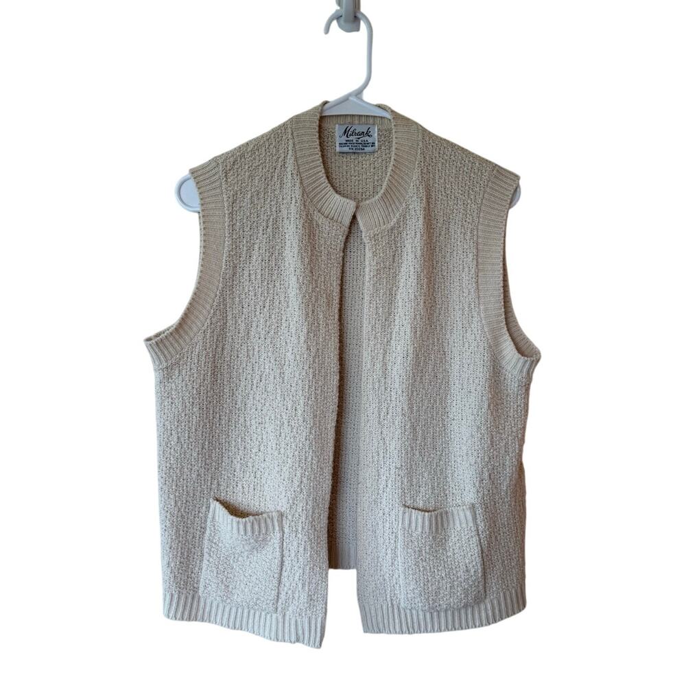 Vintage Milrank Open Front Sweater Vest Cream Medium Coastal Grandma Preppy